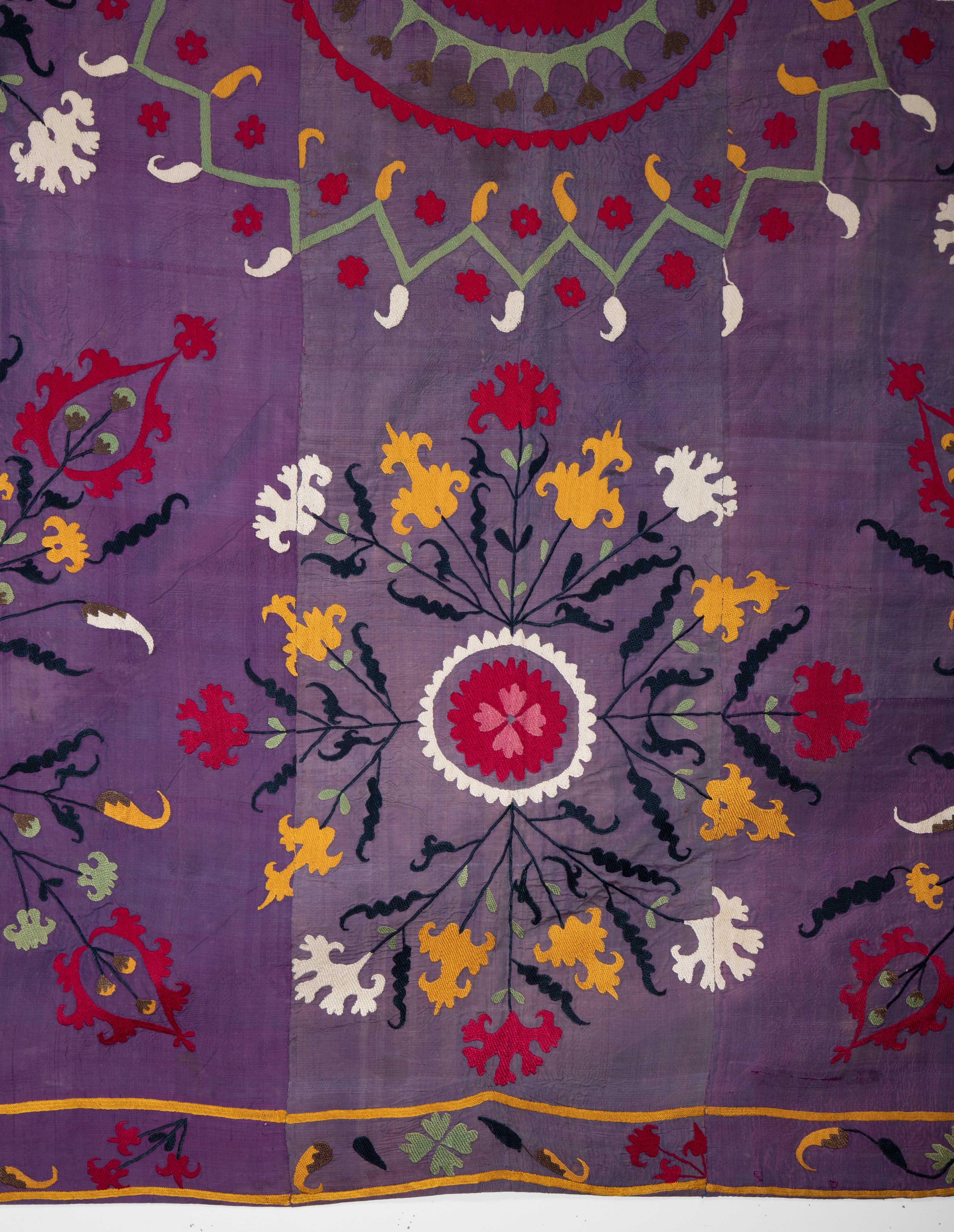 Embroidered Silk Suzani from Uzbekistan, 1900s. For Sale