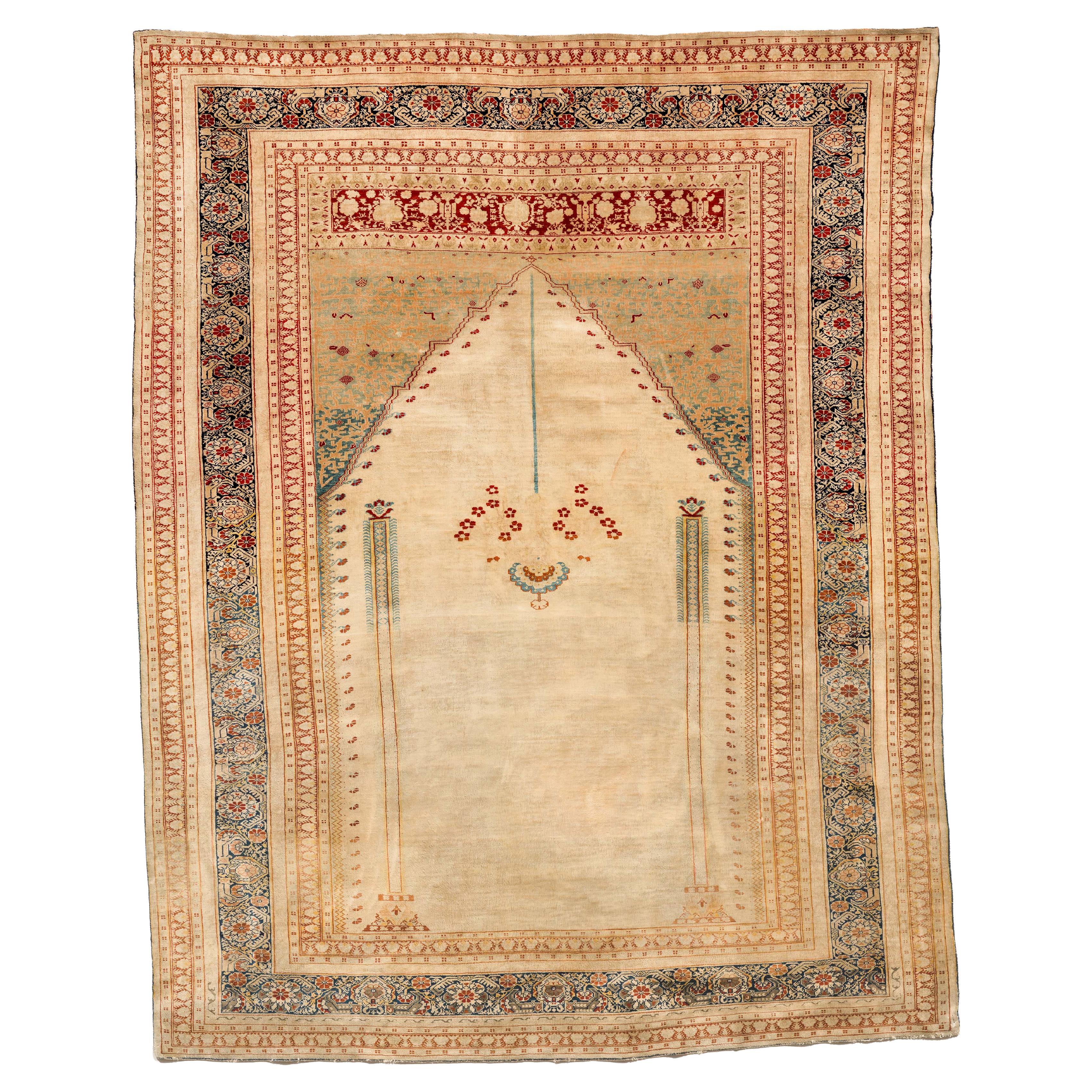 Silk Tabriz Prayer Rug, 19th Century