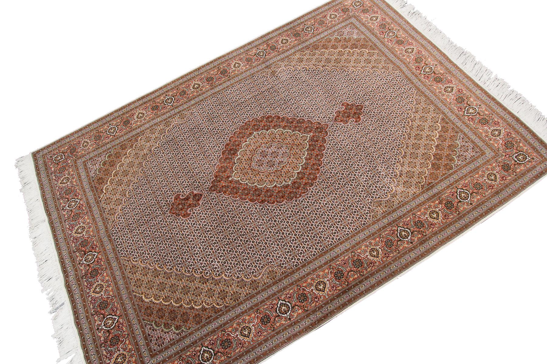 Rare Beauty Tabriz Mahi rug wool & silk authentic handmade oriental rug high KPSI 
6'6