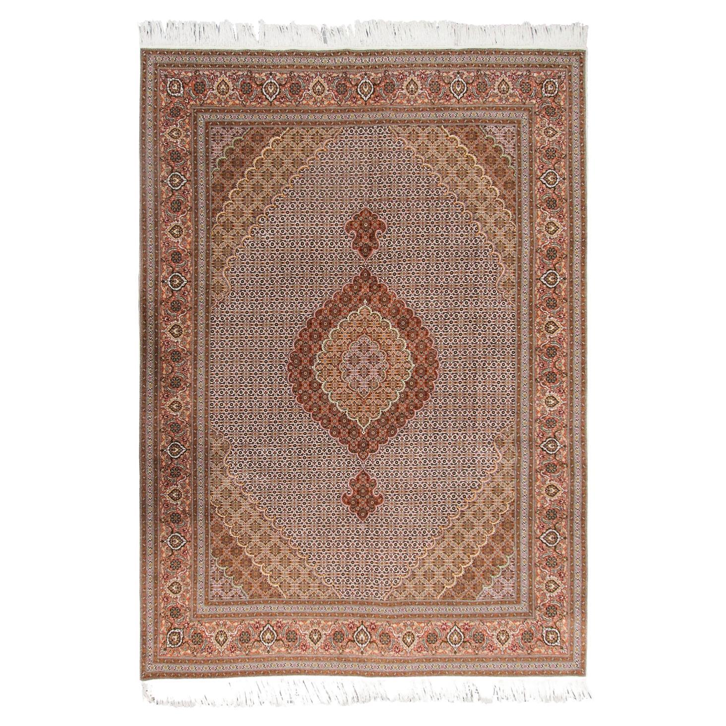Seide Tabriz Teppich Wolle Seide Handgefertigt Tabriz Persisch Tabriz Mahi Teppich Hoch KPSI im Angebot
