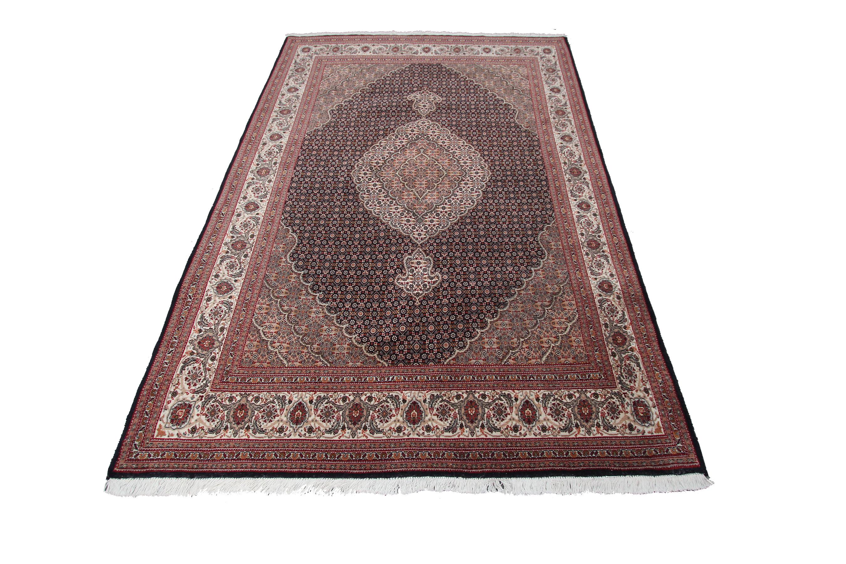 Tappeto Tabriz di seta Tappeto Tabriz persiano fatto a mano in lana di seta Alto KPSI Nero in vendita 2