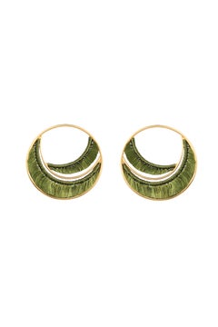 Silk Tassel Hoops in Olive Green & 24k Vermeil Gold by Katerina Makriyianni