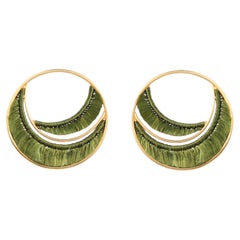 Silk Tassel Hoops in Olive Green & 24k Vermeil Gold by Katerina Makriyianni