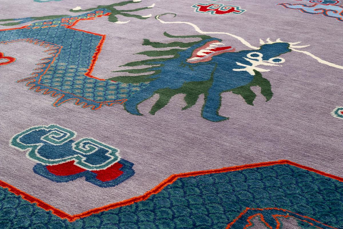 Silk Tibetan Double Dragon Rug In New Condition In New York, NY