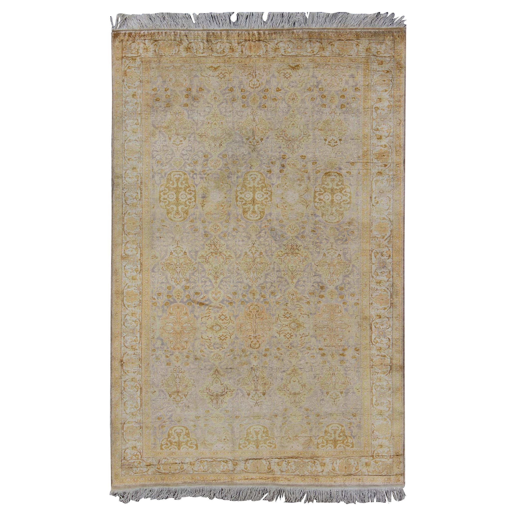 Silk Turkish Sivas with All-Over Stylized Design in Gold, Lavender and Cream For Sale