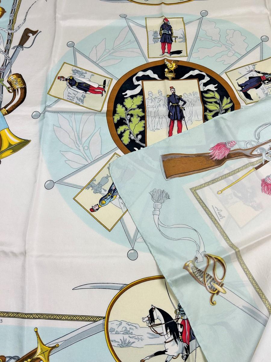 Silk twill square scarf ‘L'armée d'Afrique’ LR. Paris Circa 1960 in vendita 5