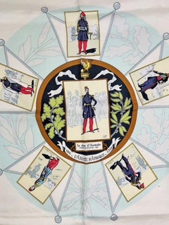 Silk twill square scarf ‘L'armée d'Afrique’ LR. Paris Circa 1960