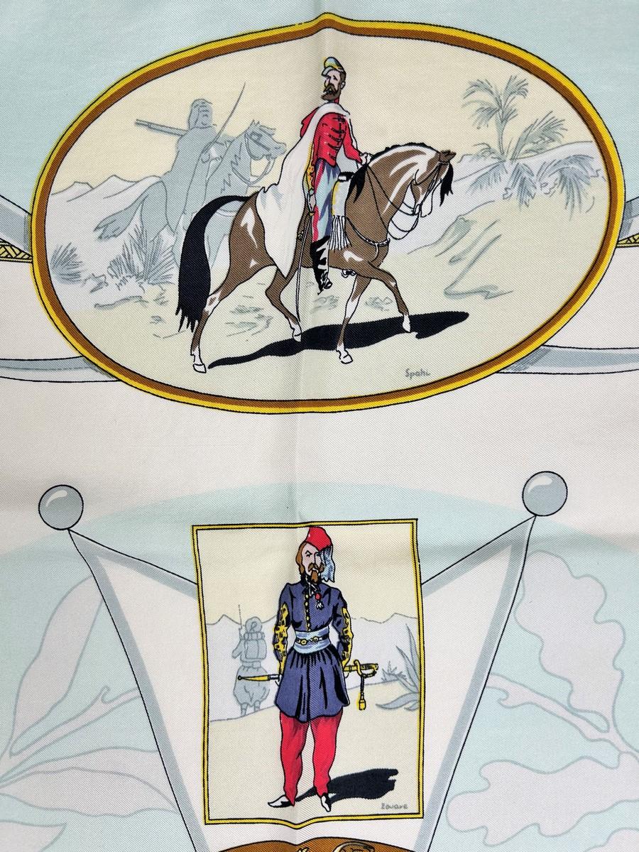 Silk twill square scarf ‘L'armée d'Afrique’ LR. Paris Circa 1960 in vendita 1