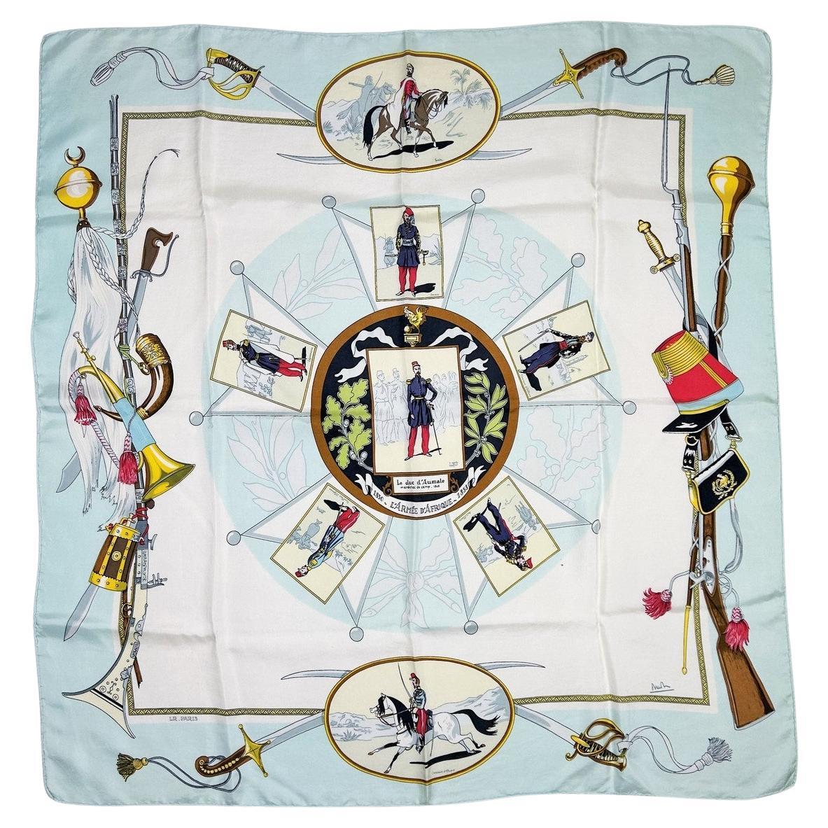 Silk twill square scarf ‘L
armée d
Afrique’ LR. Paris Circa 1960 in vendita