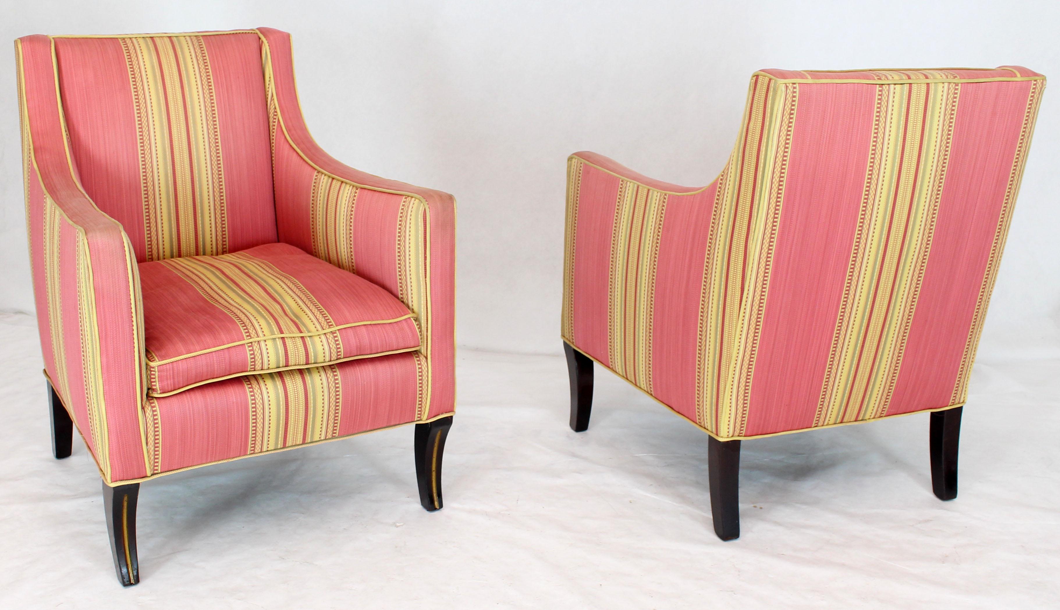 Silk Upholstery Down Filled Art Deco Neoclassical Compact Arm Club Chairs 5