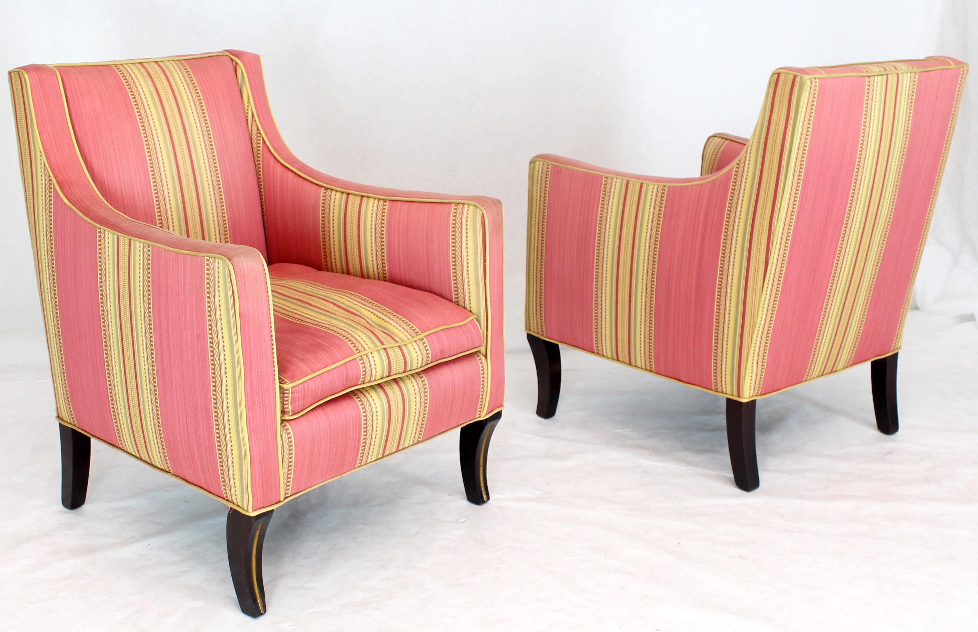 Silk Upholstery Down Filled Art Deco Neoclassical Compact Arm Club Chairs 6