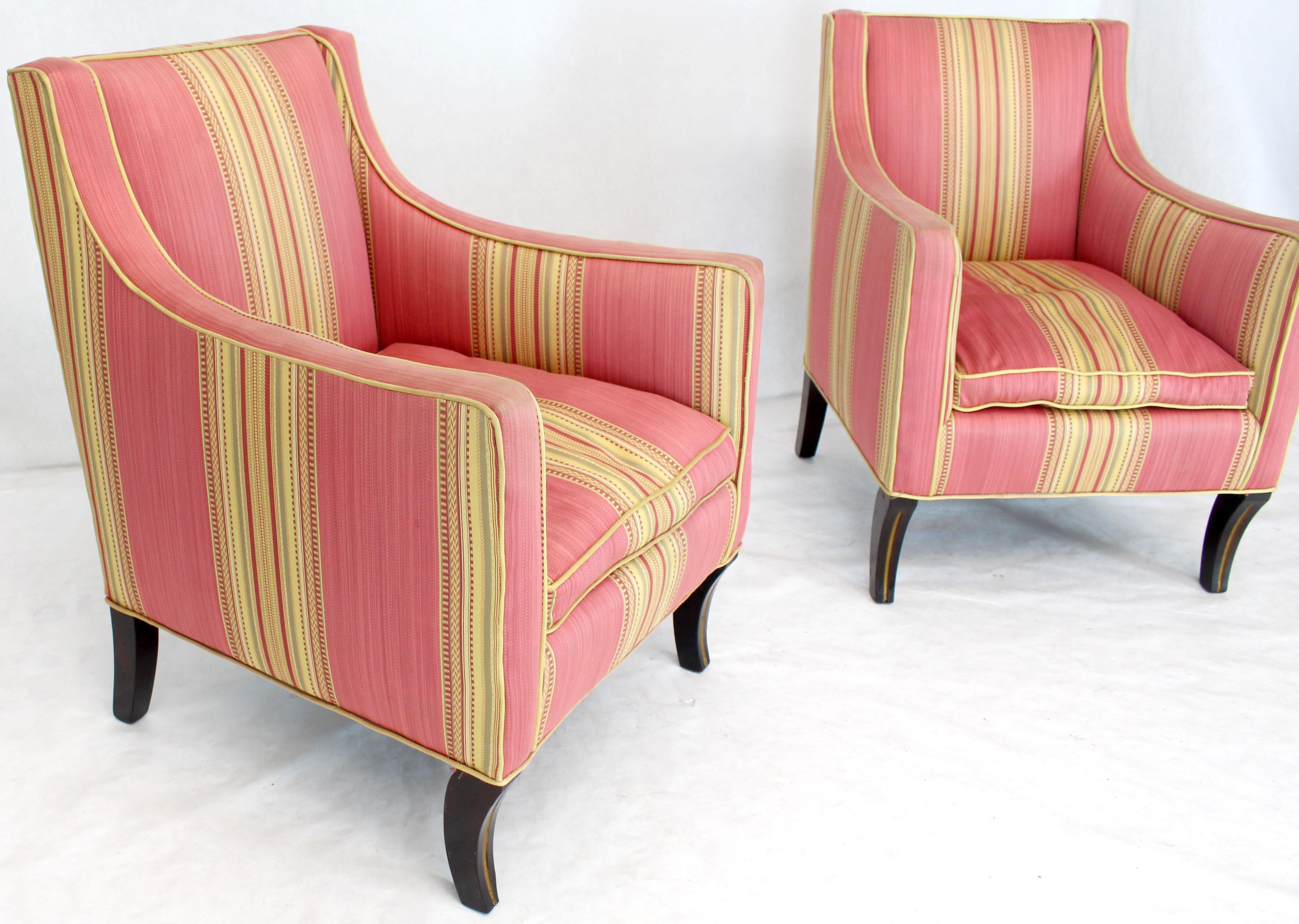 Silk Upholstery Down Filled Art Deco Neoclassical Compact Arm Club Chairs 1