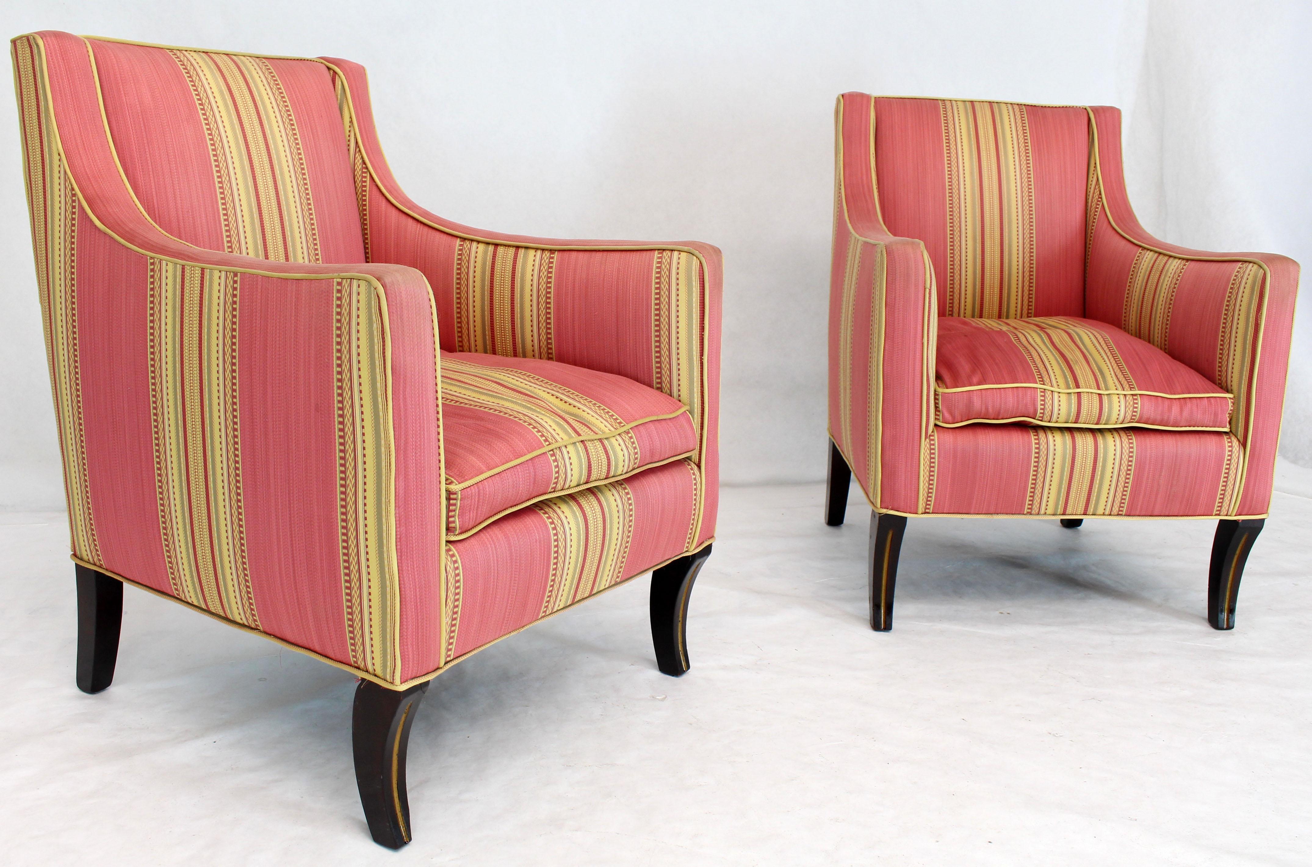 Silk Upholstery Down Filled Art Deco Neoclassical Compact Arm Club Chairs 2