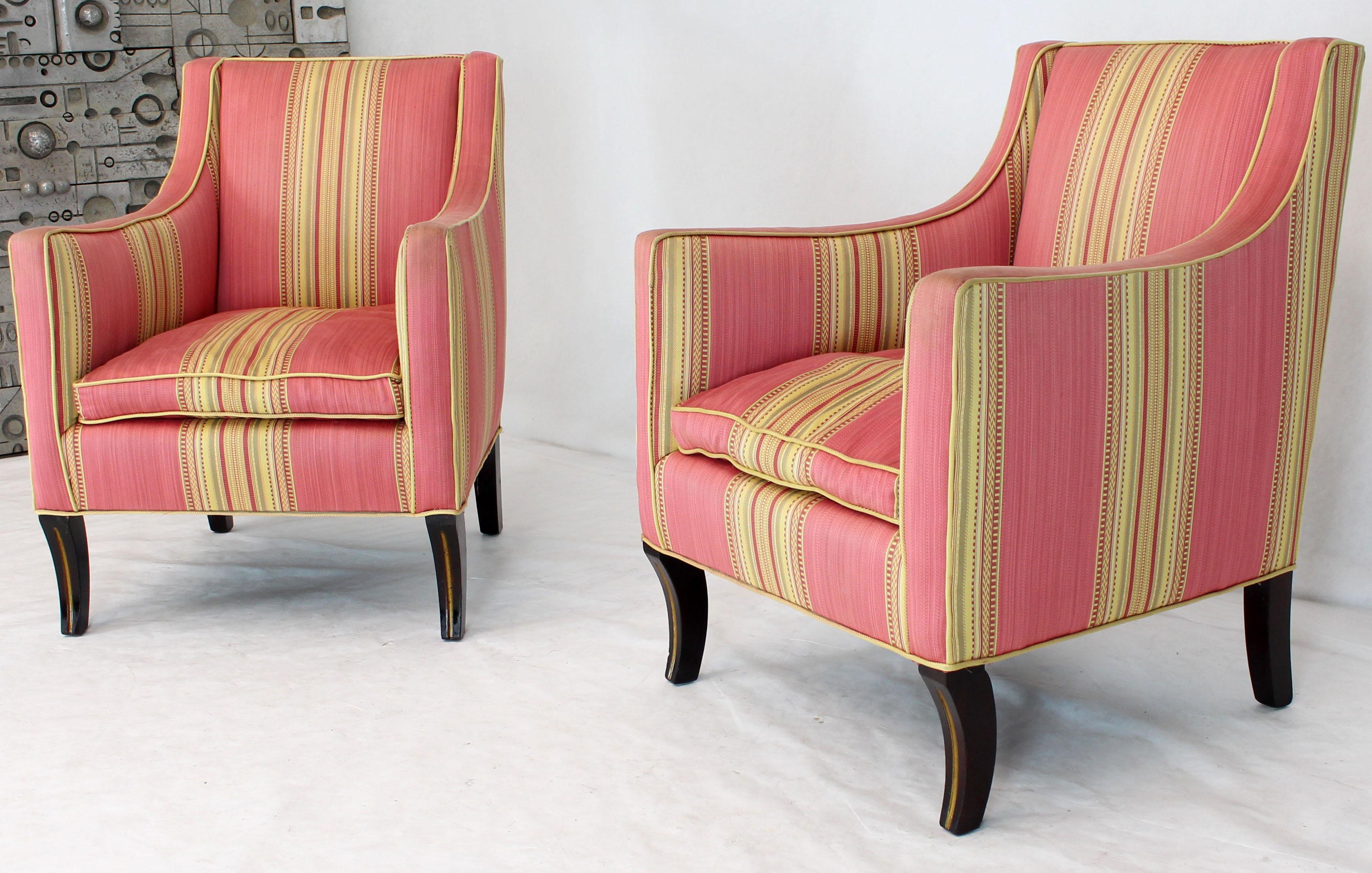 Silk Upholstery Down Filled Art Deco Neoclassical Compact Arm Club Chairs 3