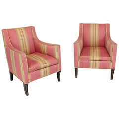 Silk Upholstery Down Filled Art Deco Neoclassical Compact Arm Club Chairs