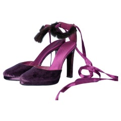 Silk velvet and furs platform sandal  with python heels Tom Ford for Gucci 