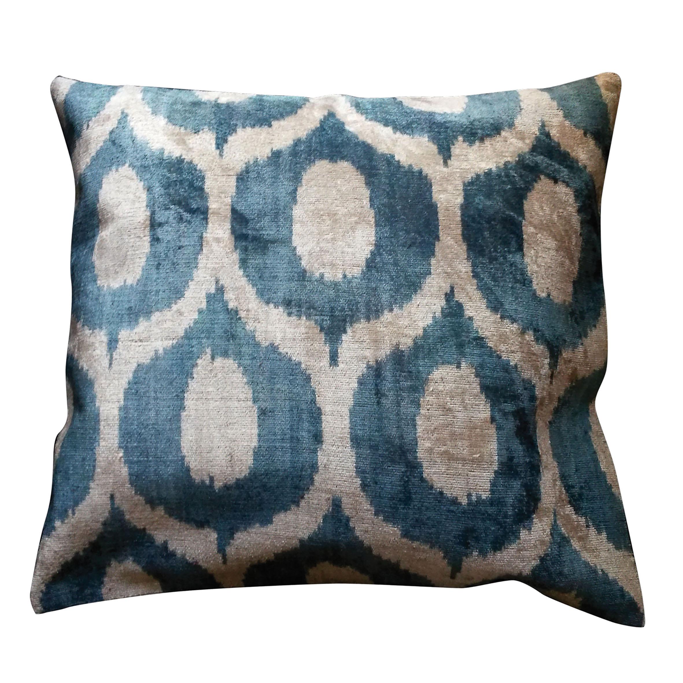 Hand-Woven Silk Velvet Blue Eye Cushion