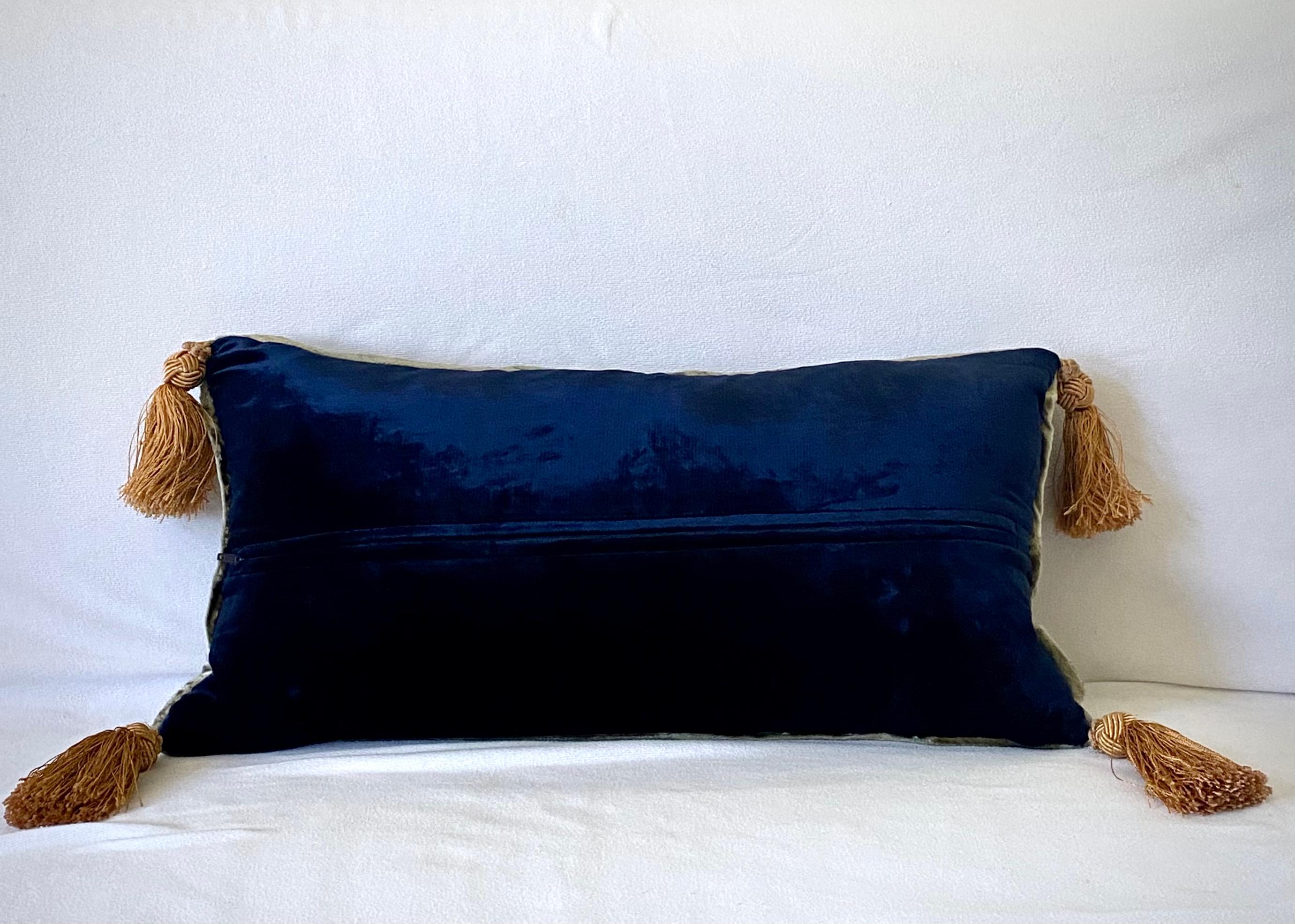 Appliqué Silk Velvet Bolster Pillow, Embroidered with Gold Velvet Applique