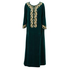 Vintage Silk Velvet Caftan by I. Magnin Designer Maxi Dress Kaftan, 1970 Emerald Green