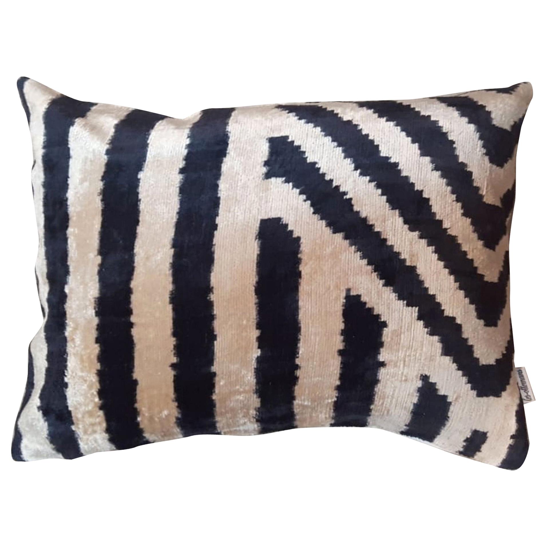 Silk Velvet Cushion B/W Stripes