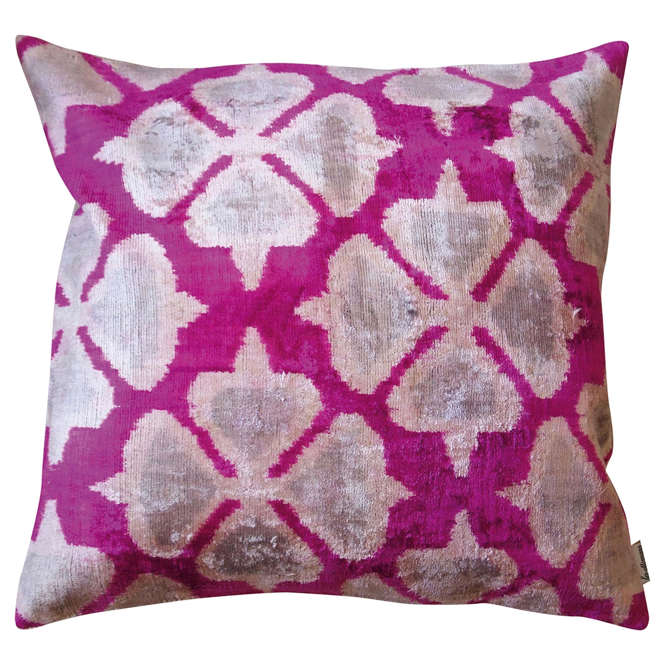 Silk Velvet Cushion Pink Flower Ve34 For Sale