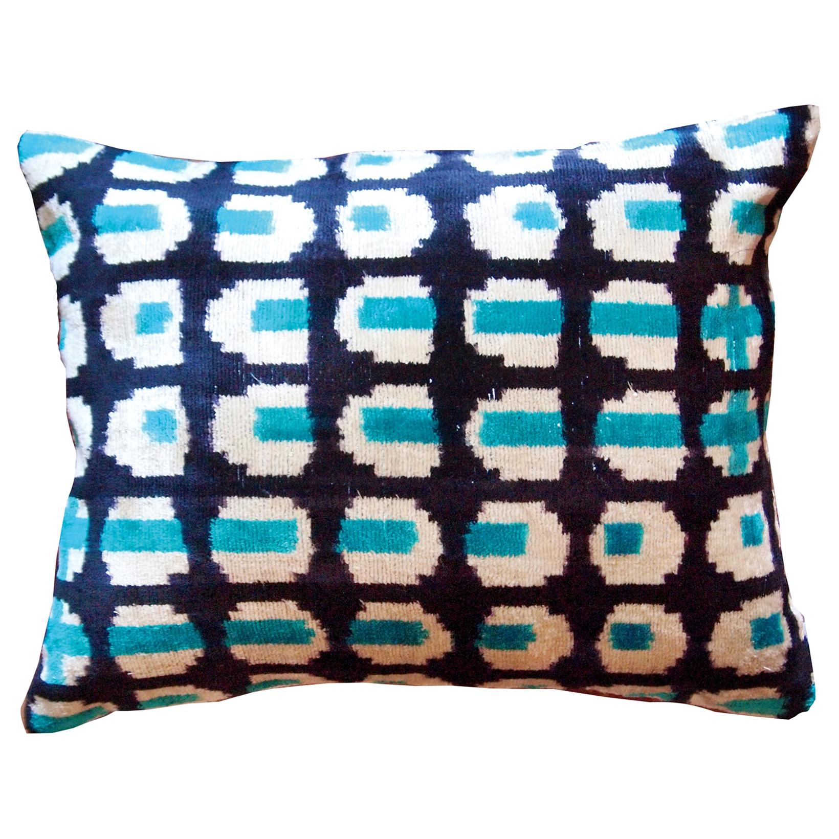 Handgewebtes Ikat-Kissen aus Seidensamt und Samt - V398 im Angebot