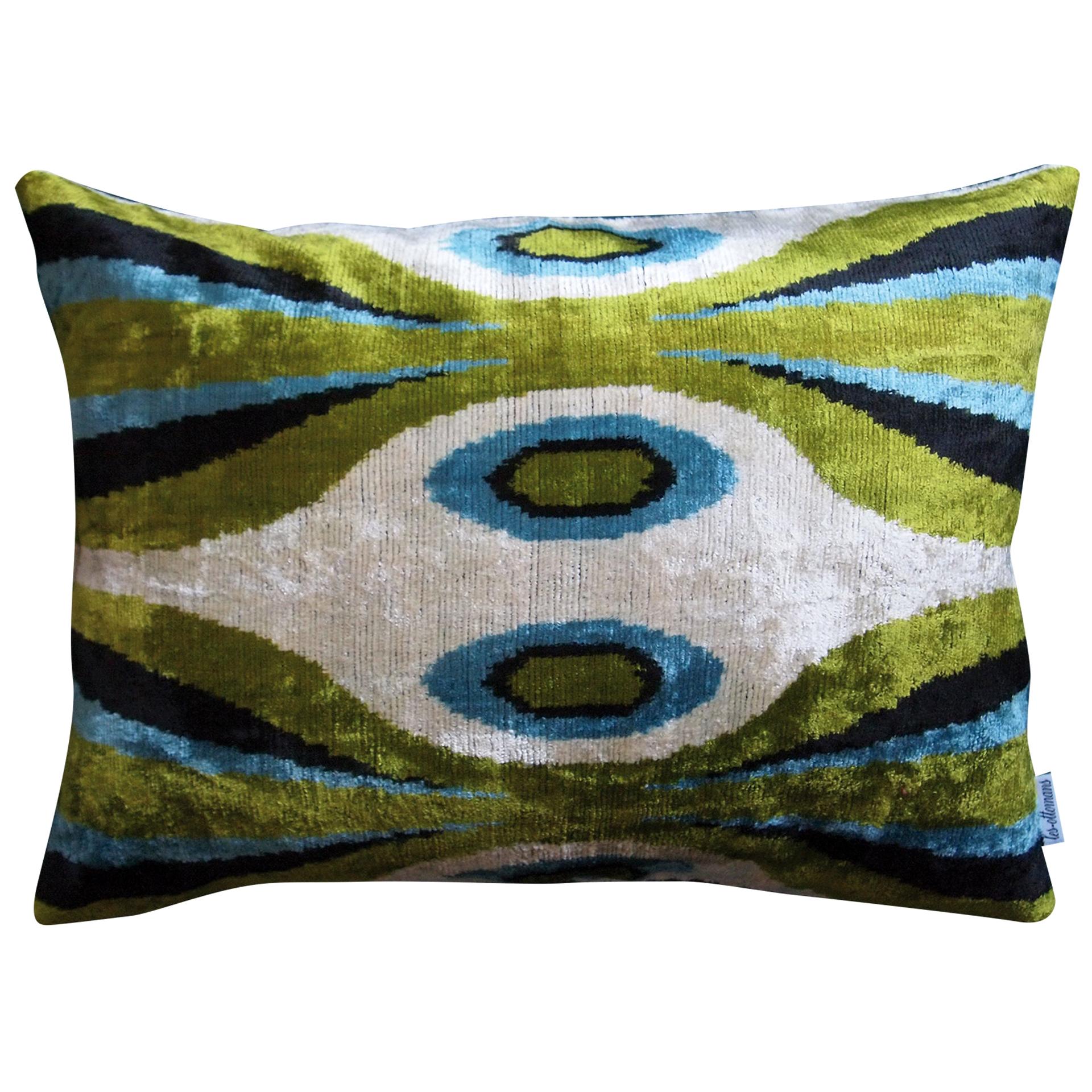 Silk Velvet Green Waves Cushion For Sale