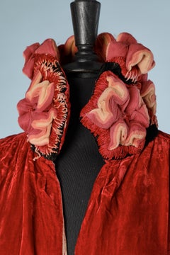 Silk velvet opera cape with chiffon flower on the collar embellishment Circa1920