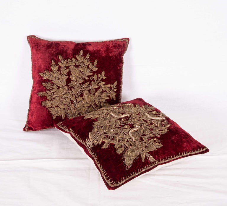 Silk Velvet Pillow Cases with Metallic Embroidery from India, Early