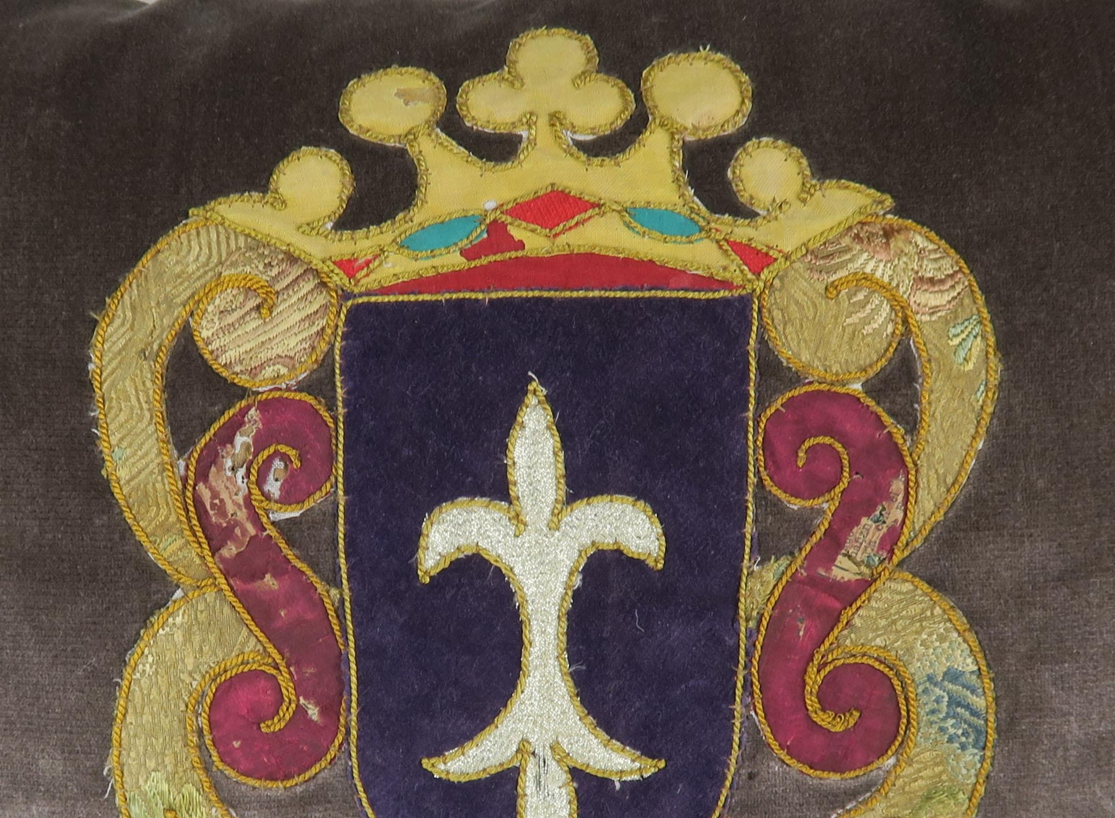 Baroque Silk Velvet Pillow with Royal Coat of Arms by Melissa Levinson