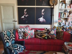 Handwoven Silk Velvet Ikat Cushion - Pink Circles