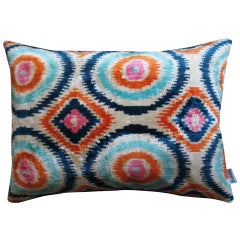 Handwoven Silk Velvet Ikat Cushion - Pink Circles