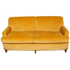 Silk Velvet Sofa in Art Deco Style with Giltwood Frame and Feet