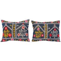 Antique Silk Velvet Suzani Pillow Cases, from Uzbekistan, 1930s