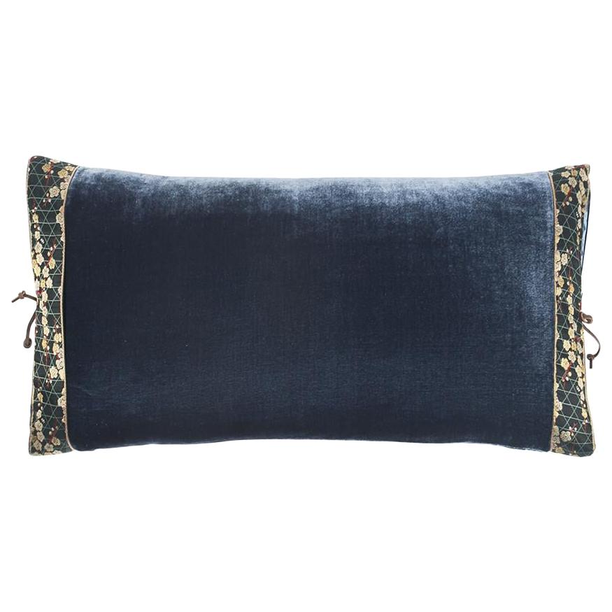 Silk Velvet Throw Pillow Sailor Blue For Sale