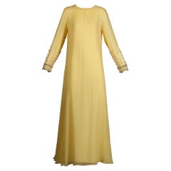 Silk Vintage Evening Dress / Gown with Rhinestone and Beaded Sleeves, 1960s