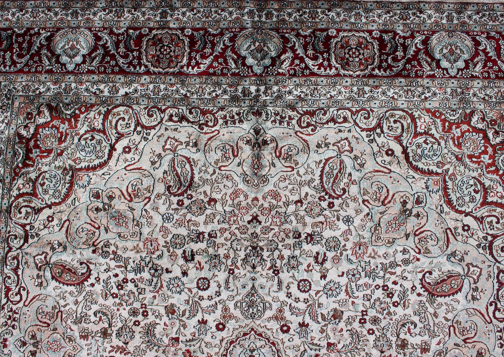 Silk Vintage Isfahan Design Medallion Carpet with Intricate Floral Elements For Sale 2