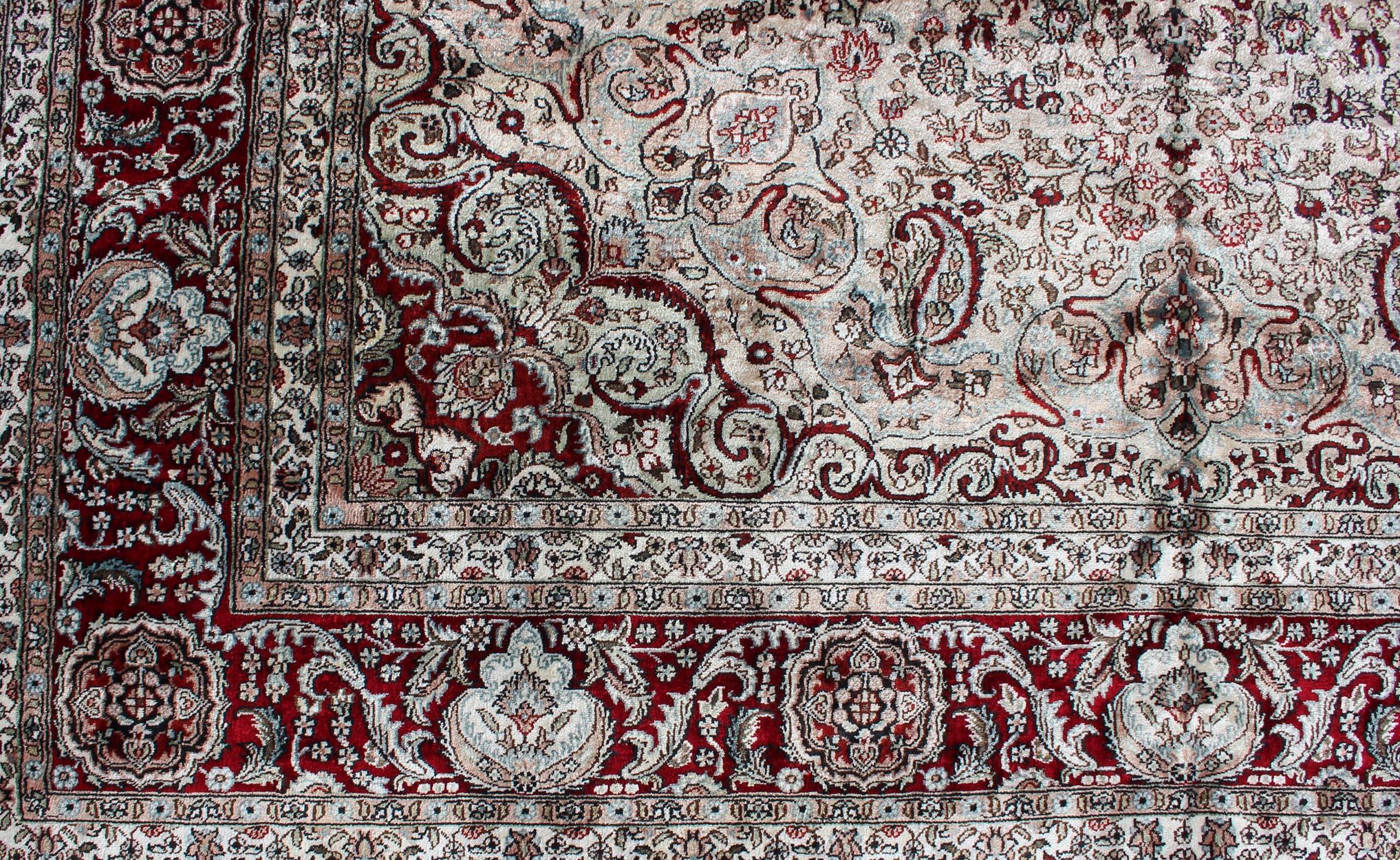 Silk Vintage Isfahan Design Medallion Carpet with Intricate Floral Elements For Sale 3
