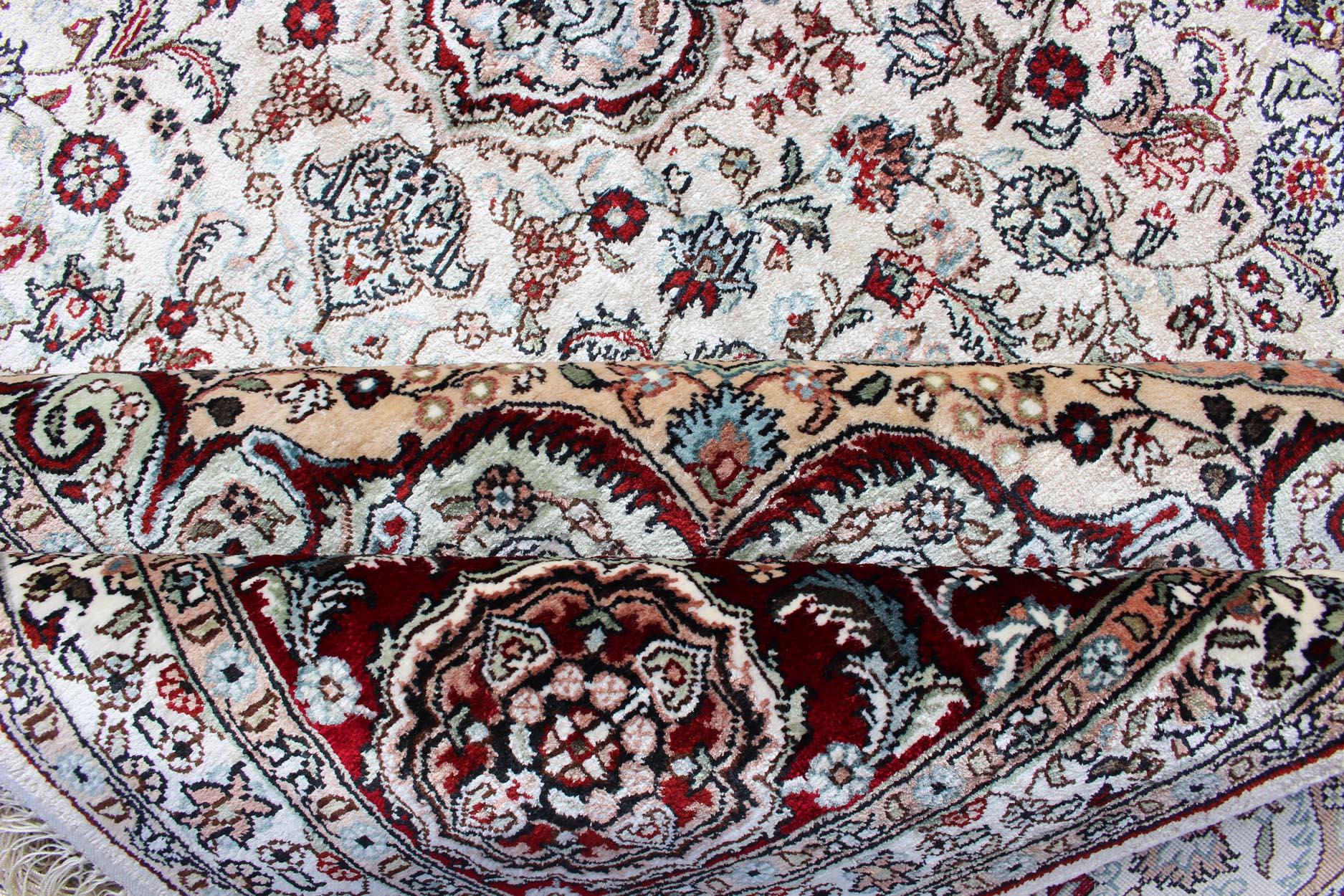 Silk Vintage Isfahan Design Medallion Carpet with Intricate Floral Elements For Sale 4