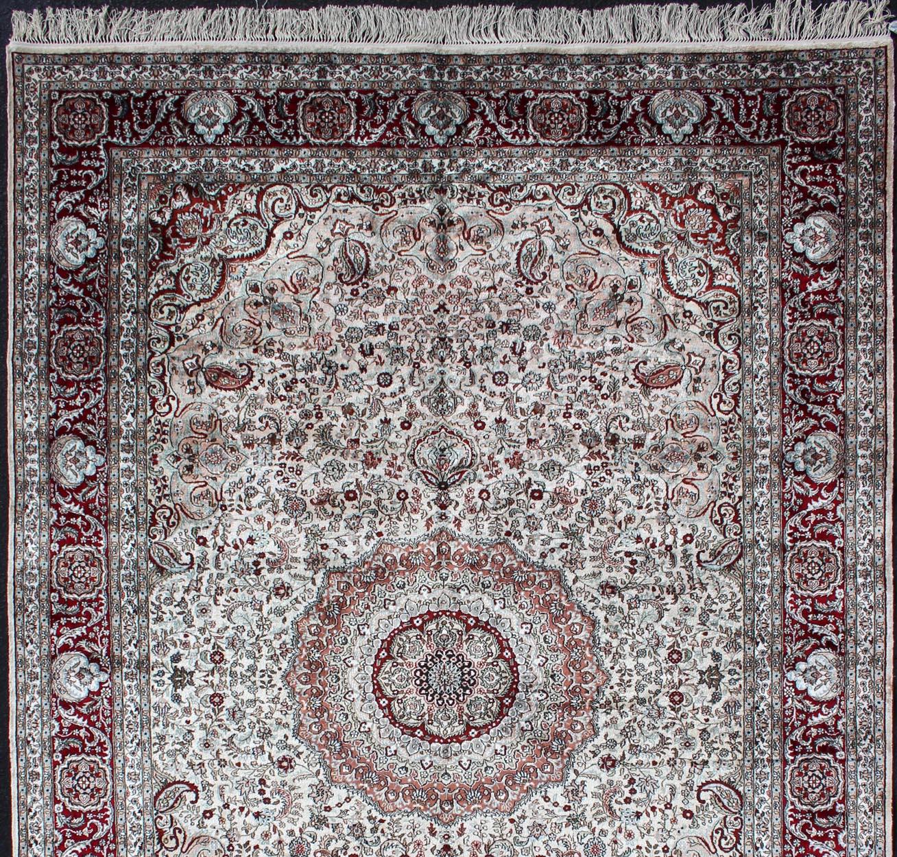 Persian design vintage Isfahan very fine hand knotted carpet with intricate and detailed floral elements, rug EB-200599-45, country of origin / type/ Isfahan, circa 1960

This outstanding vintage Isfahan design carpet is primarily characterized by