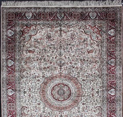 Silk Vintage Isfahan Design Medallion Carpet with Intricate Floral Elements