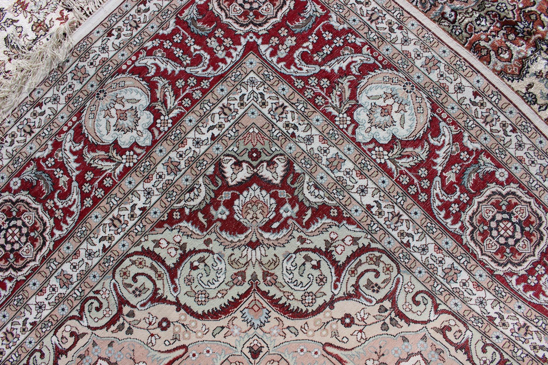 Tabriz Silk Vintage Isfahan Design Medallion Carpet with Intricate Floral Elements For Sale