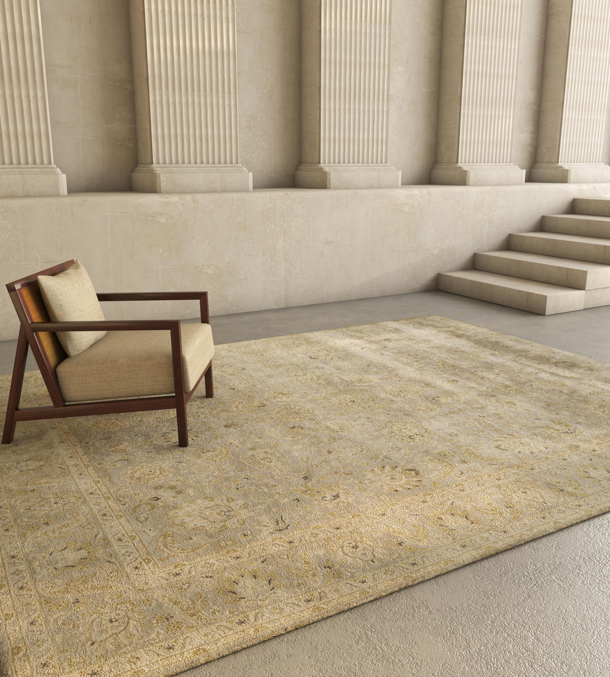 Intricate. Symétrique. Intemporel. Ce tapis noué à la main transcende le simple revêtement de sol et se transforme en une œuvre d'art captivante. Imaginez la touche délicate de la calligraphie traduite en motifs floraux exquis, tous méticuleusement