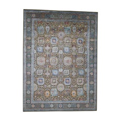Silk With Oxidized Wool Antiqued Tabriz Hi-Lo Pile Oriental Rug