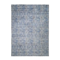 Silk with Oxidized Wool Denim Blue Erased Rossette Design Rug