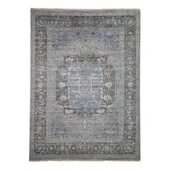 Silk with Oxidized Wool Heriz Design Hand Knotted Oriental Rug