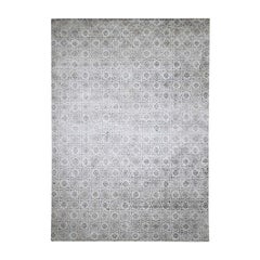 Silk with Oxidized Wool Rossette Design Hand Knotted Oriental Rug