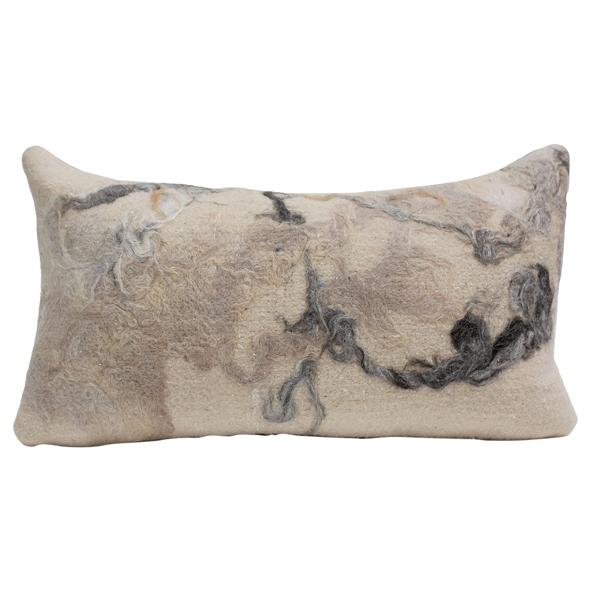 Hand-Crafted Silk & Wool Felted Pillow with Raw Cashmere by JG Switzer For Sale