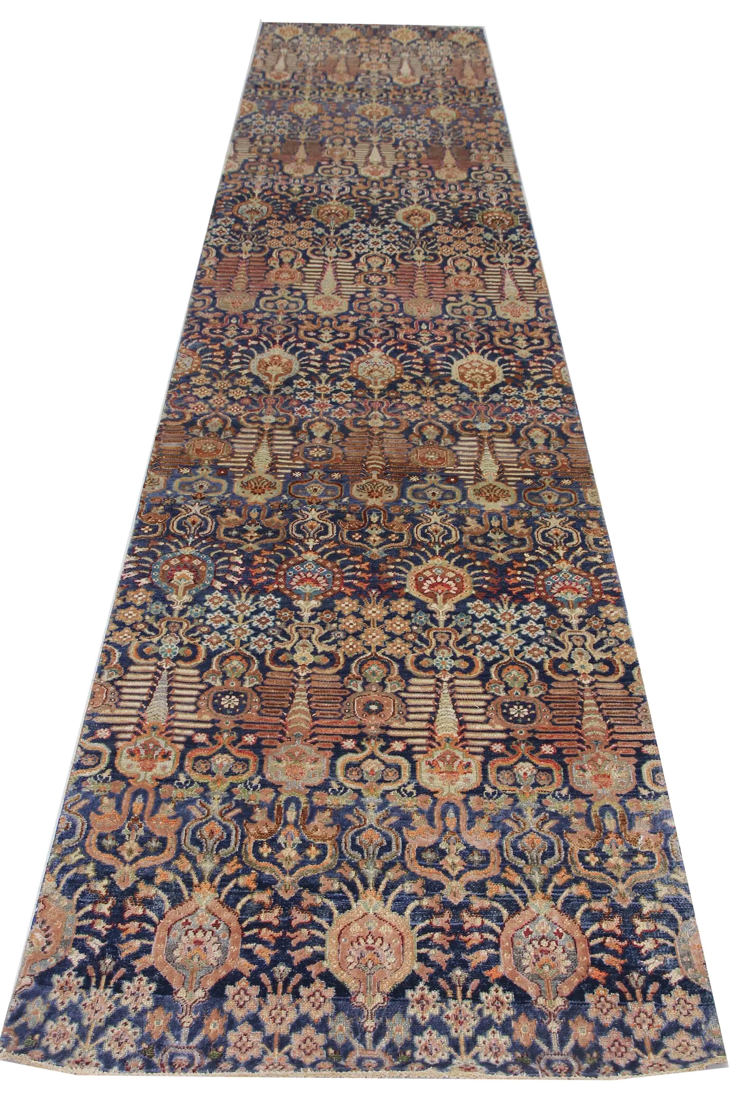 Contemporary Silk & Wool Rug - 3' x 14'11'' Runner For Sale