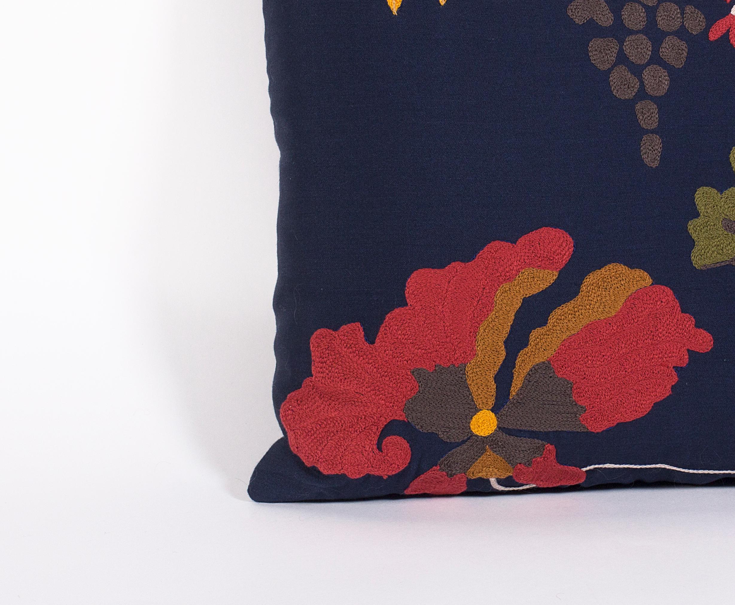 Silk Wool Sateen Hand-Embroidered Floral Decorative Pillow In New Condition In New York, NY